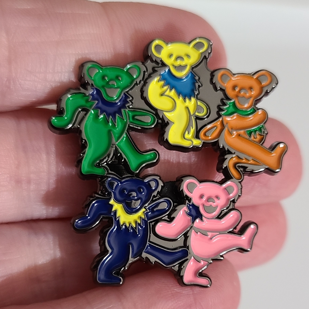 Grateful dead pin brooch enamel metal dead head trippy dancing bears NEW